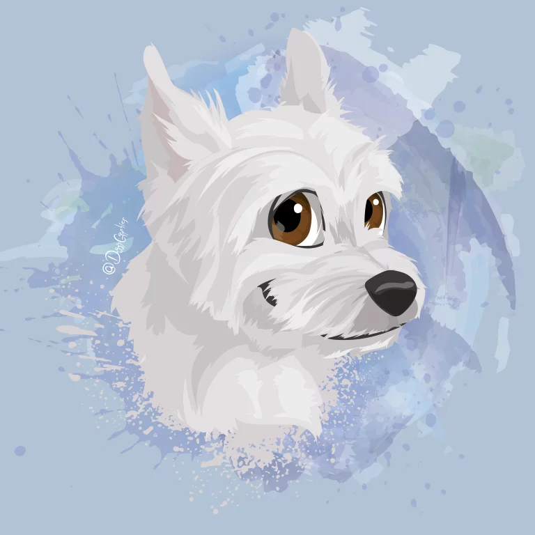 Weisser Hund im Comic Stil